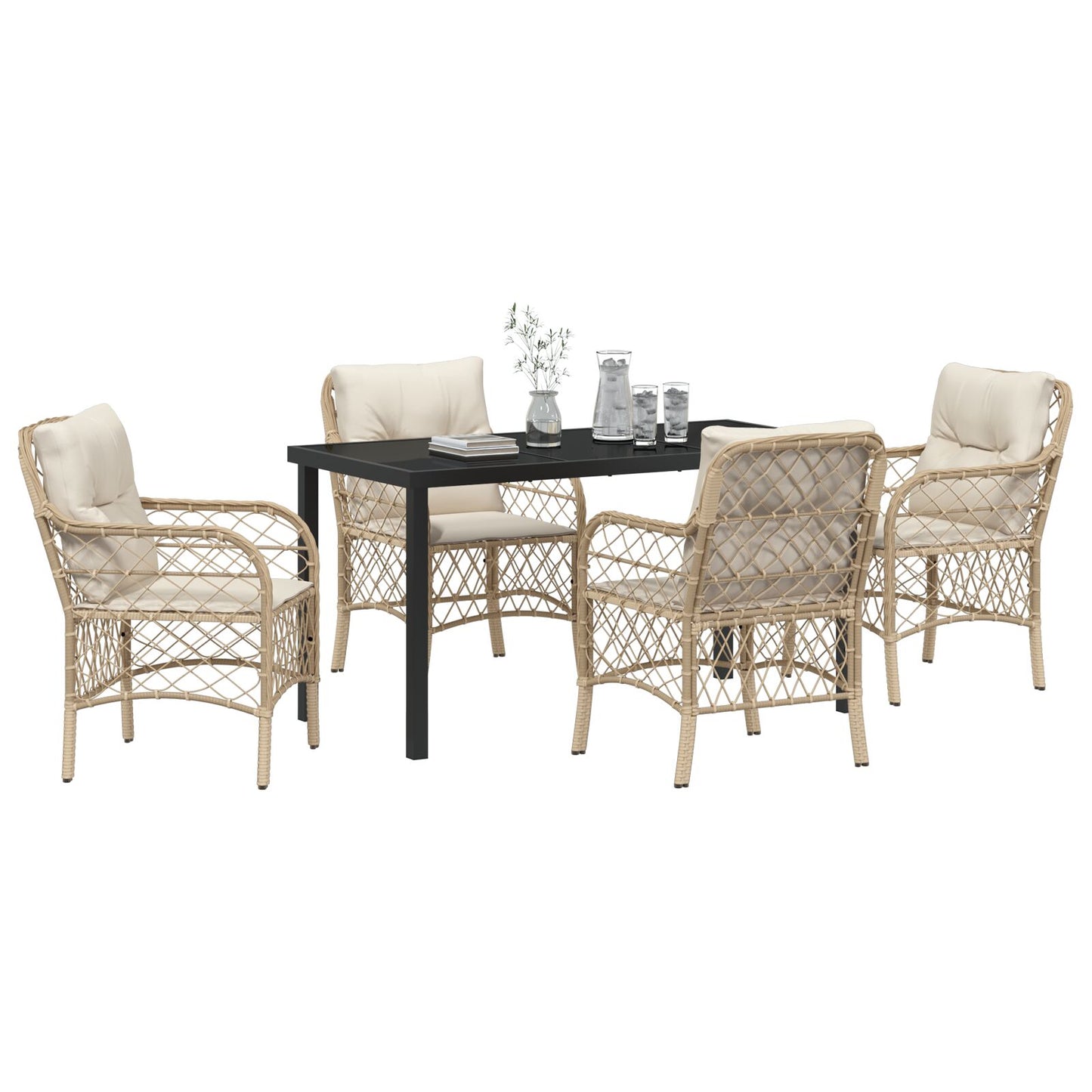 5-Delige Tuin Eethoek Met Kussens Beige Poly Rattan
