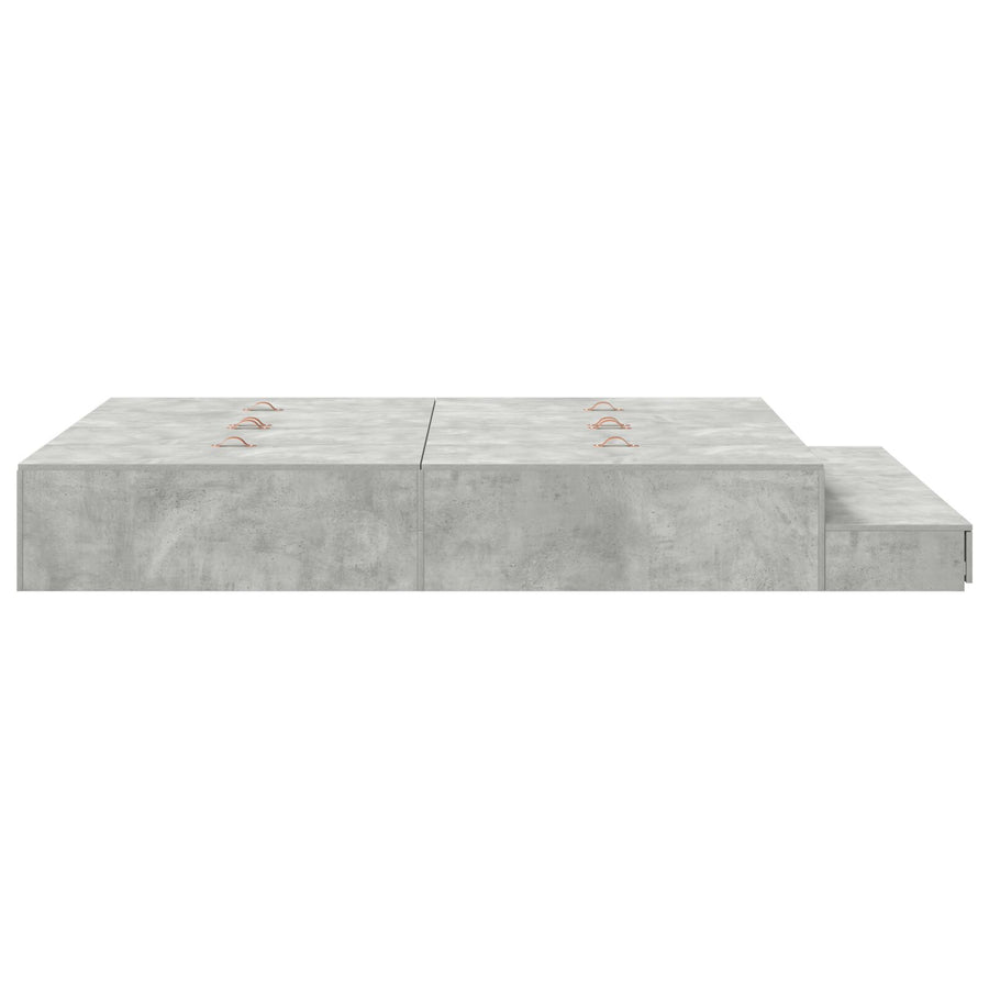 Opbergbedframe Beton Grijs Bewerkt Hout 140 X 190 Cm Artisanaal Eiken