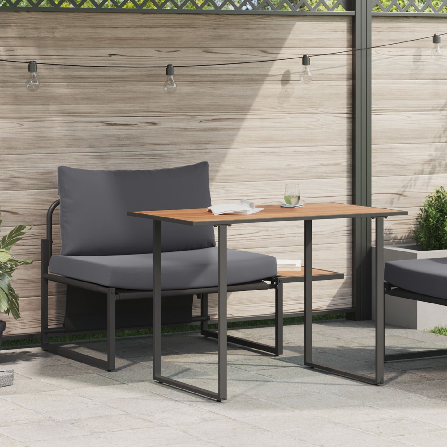 2-Delige Tuin Eetset Met Enkele Stoel En Kussens Anthraciet