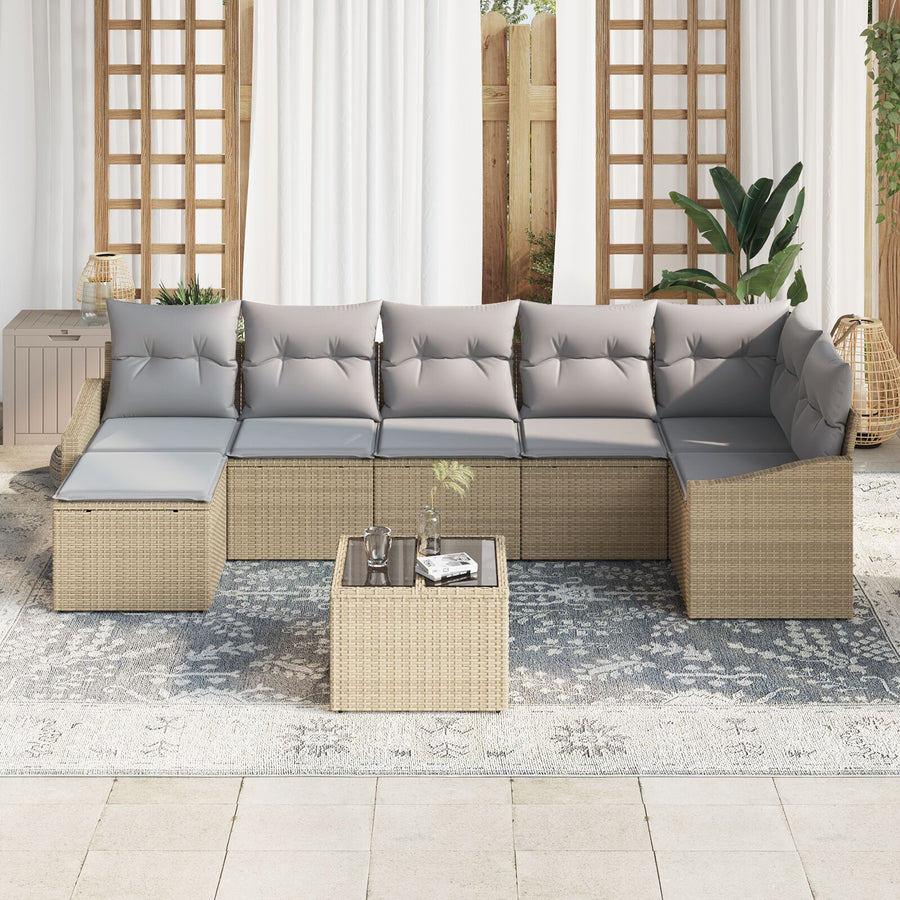 8-Delige Tuin Sofa Set Met Kussens Zwart Poly Rattan