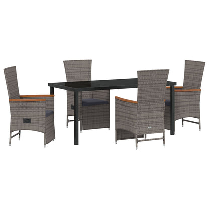 5-Delig Tuin Eetset Met Kussens Grijs Poly Rattan