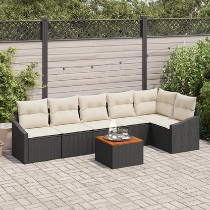 7 Delige Tuin Sofa Set Met Kussens Zwart Poly Rattan Acacia
