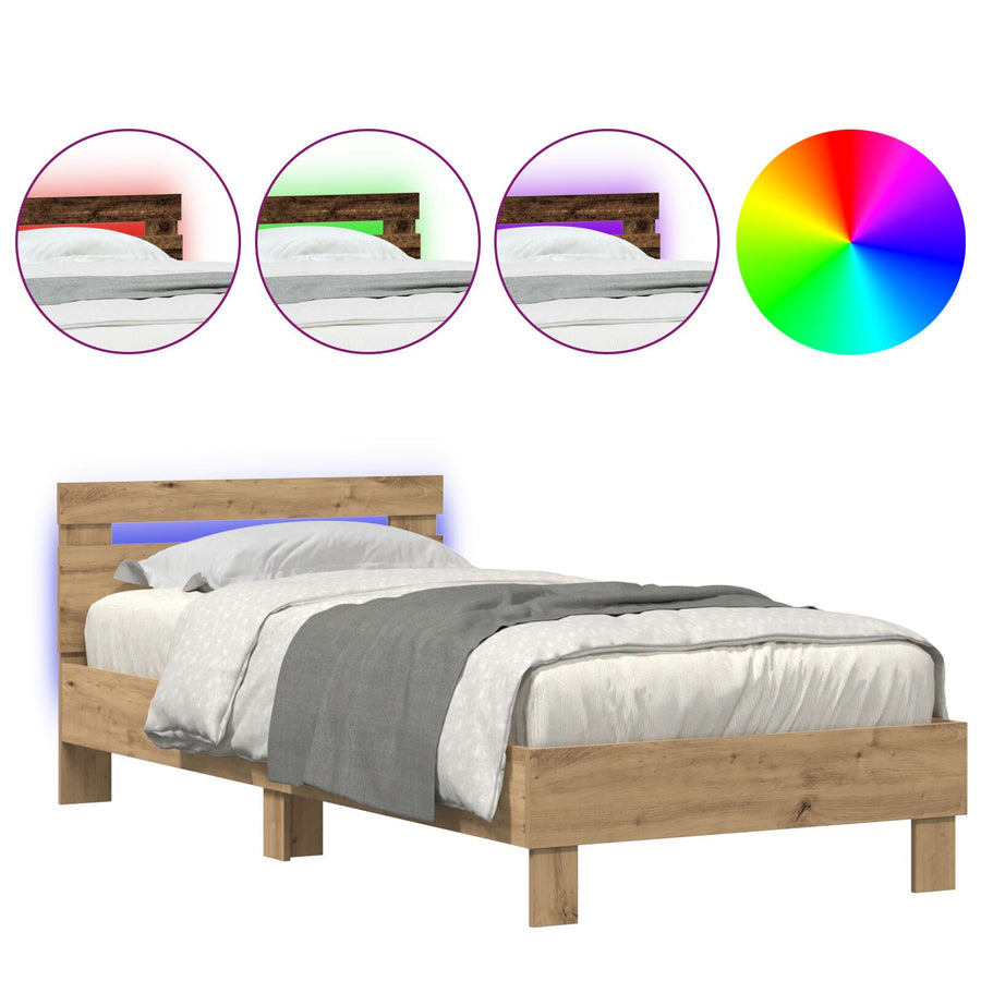Bedframe Met Led-Verlichting Artisan Eiken Ambachtelijk Eiken 100 x 200 cm