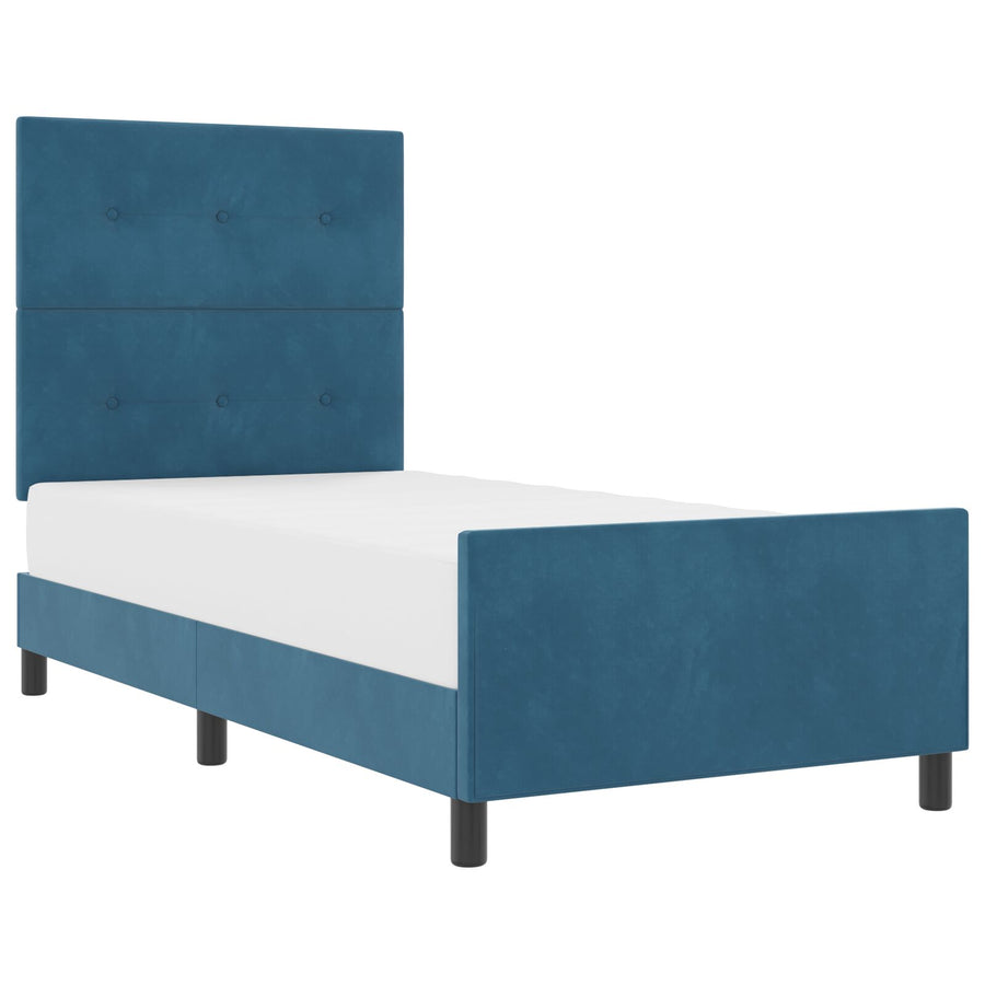 Bedframe In Donkerblauw Velours, 90X190 Cm Crème