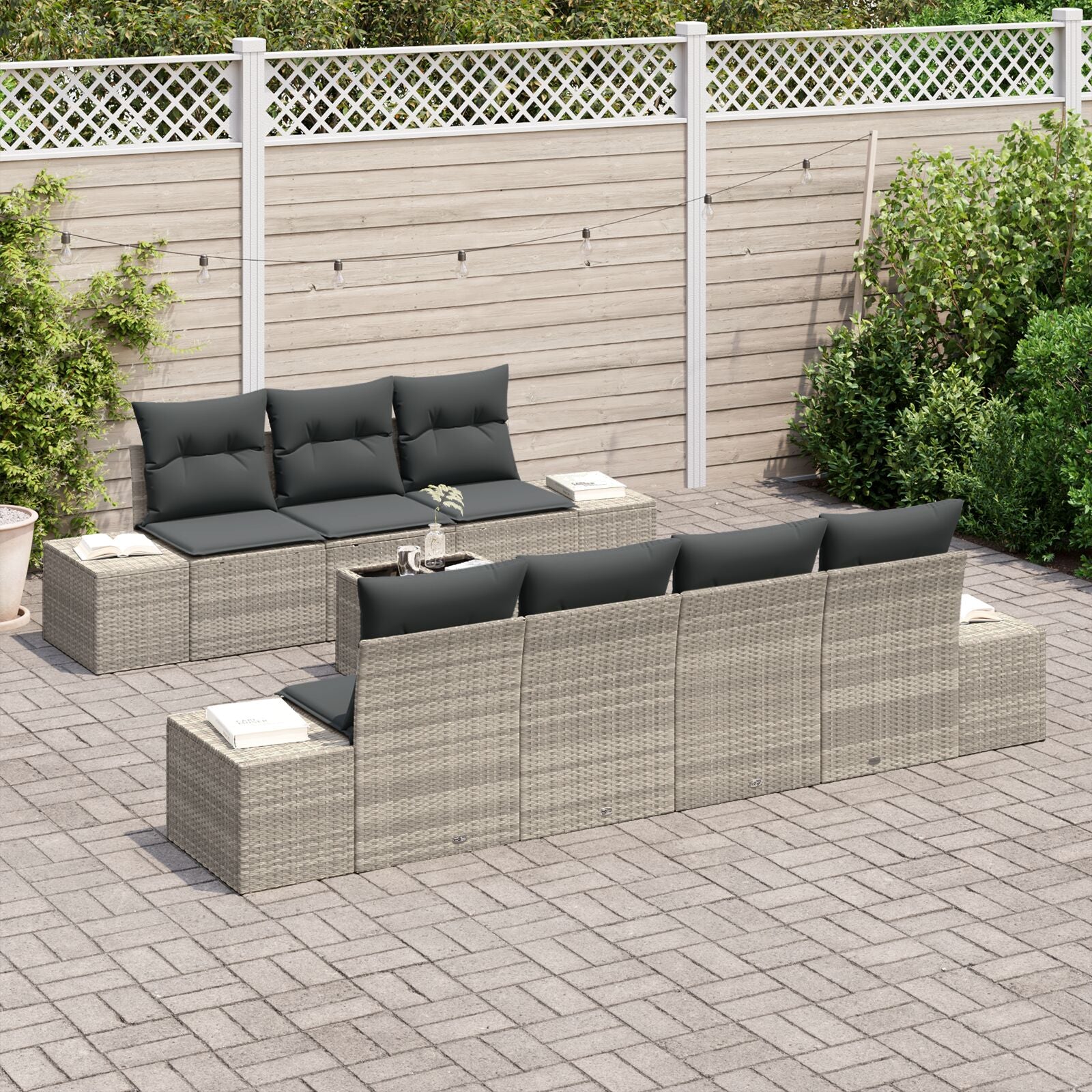 8-Delige Tuinbankset Met Kussens Lichtgrijs Poly Rattan