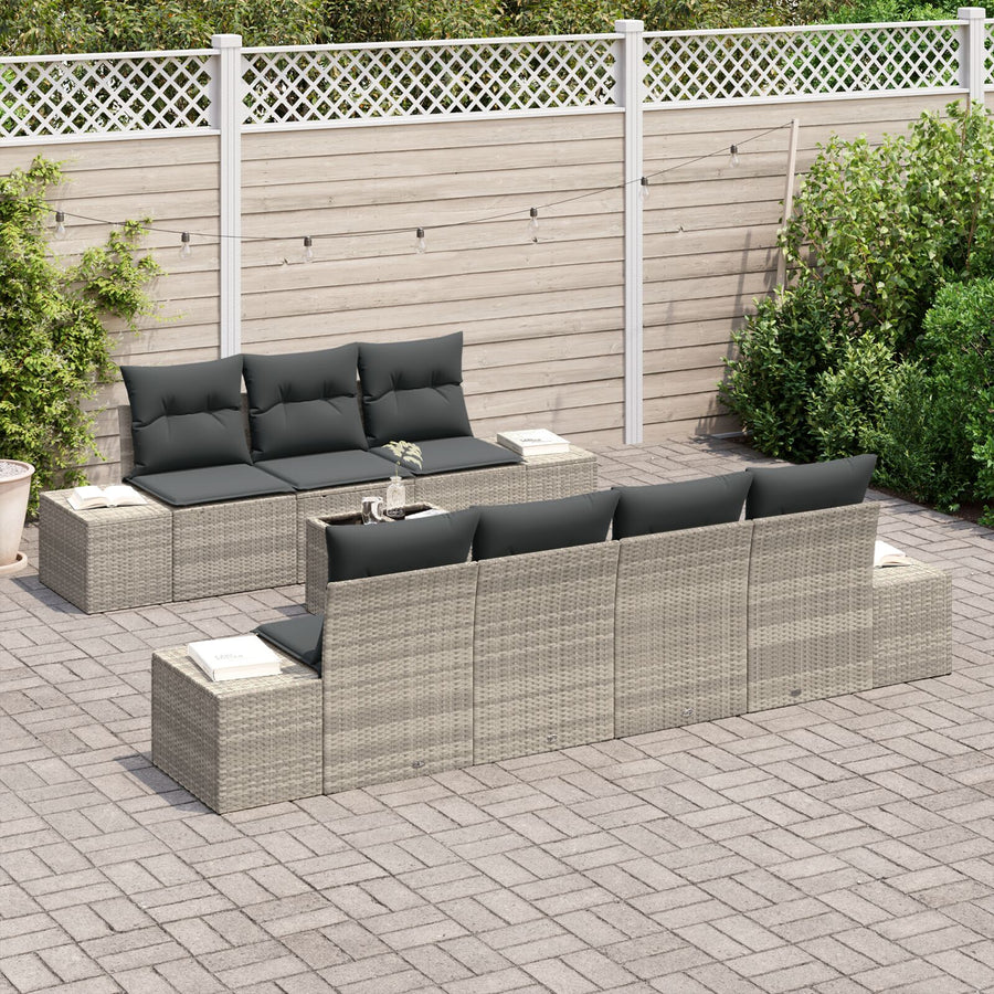 8-Delige Tuinbankset Met Kussens Lichtgrijs Poly Rattan