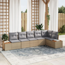 6-Delige Tuinsofa Set Met Kussens Poly Rattan Acacia Beige en grijs zonder tafel