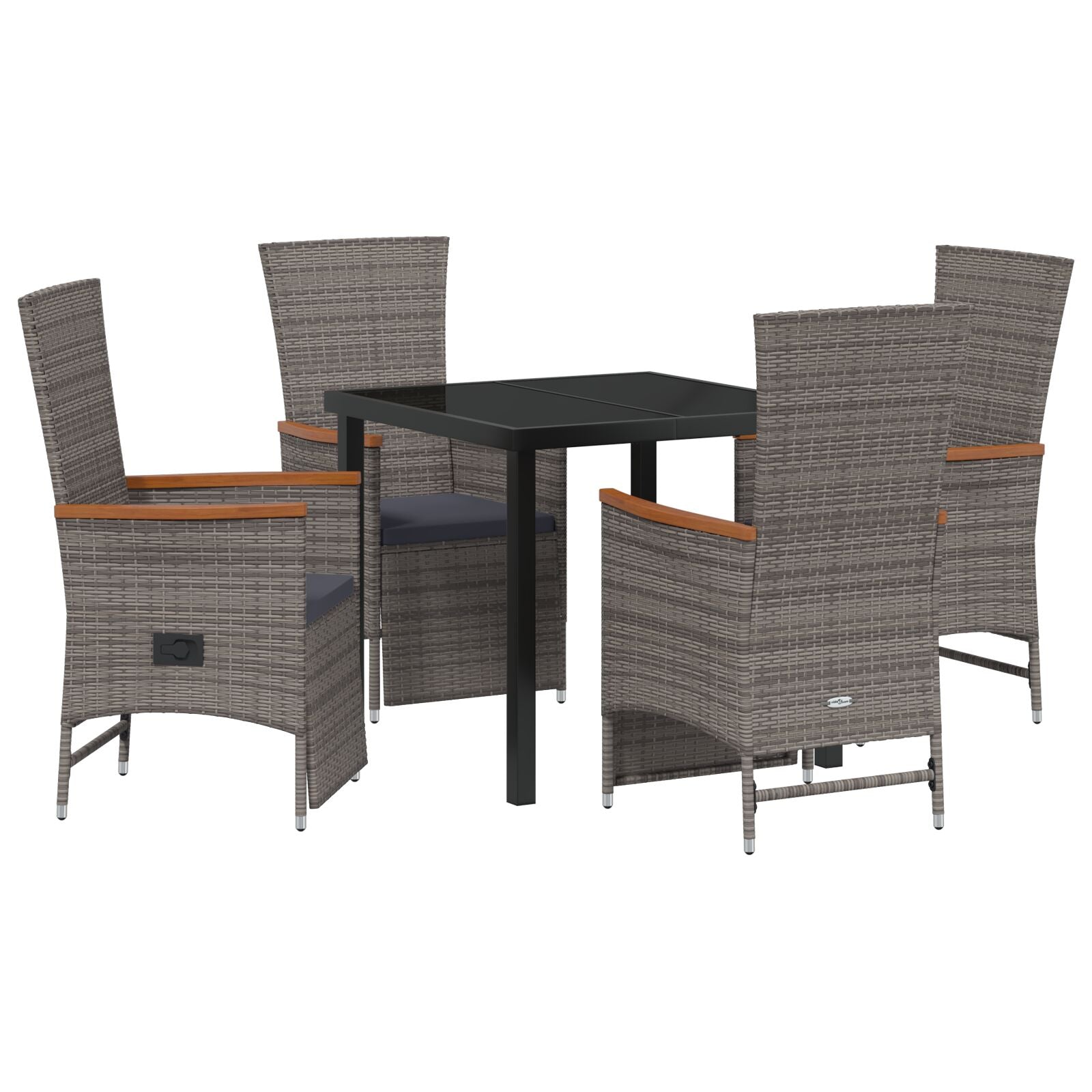5-Delige Tuinset Met Kussens Grijs Poly Rattan