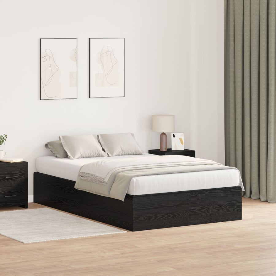 Bed Met Opslag Hout Standaard Tweepersoons Zwart Eiken 120 x 190 cm