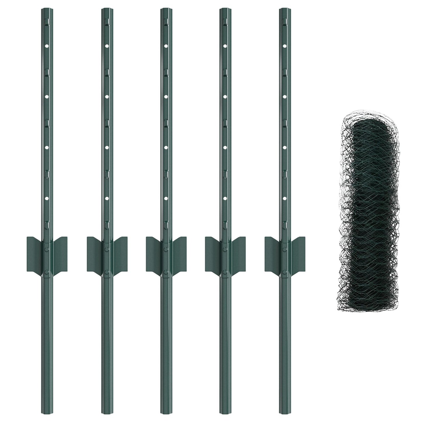 Hekpalen 5 St U-Channel Groen 40 Cm Staal,  Hexagon Hek Groen 0,4X10 M Staal