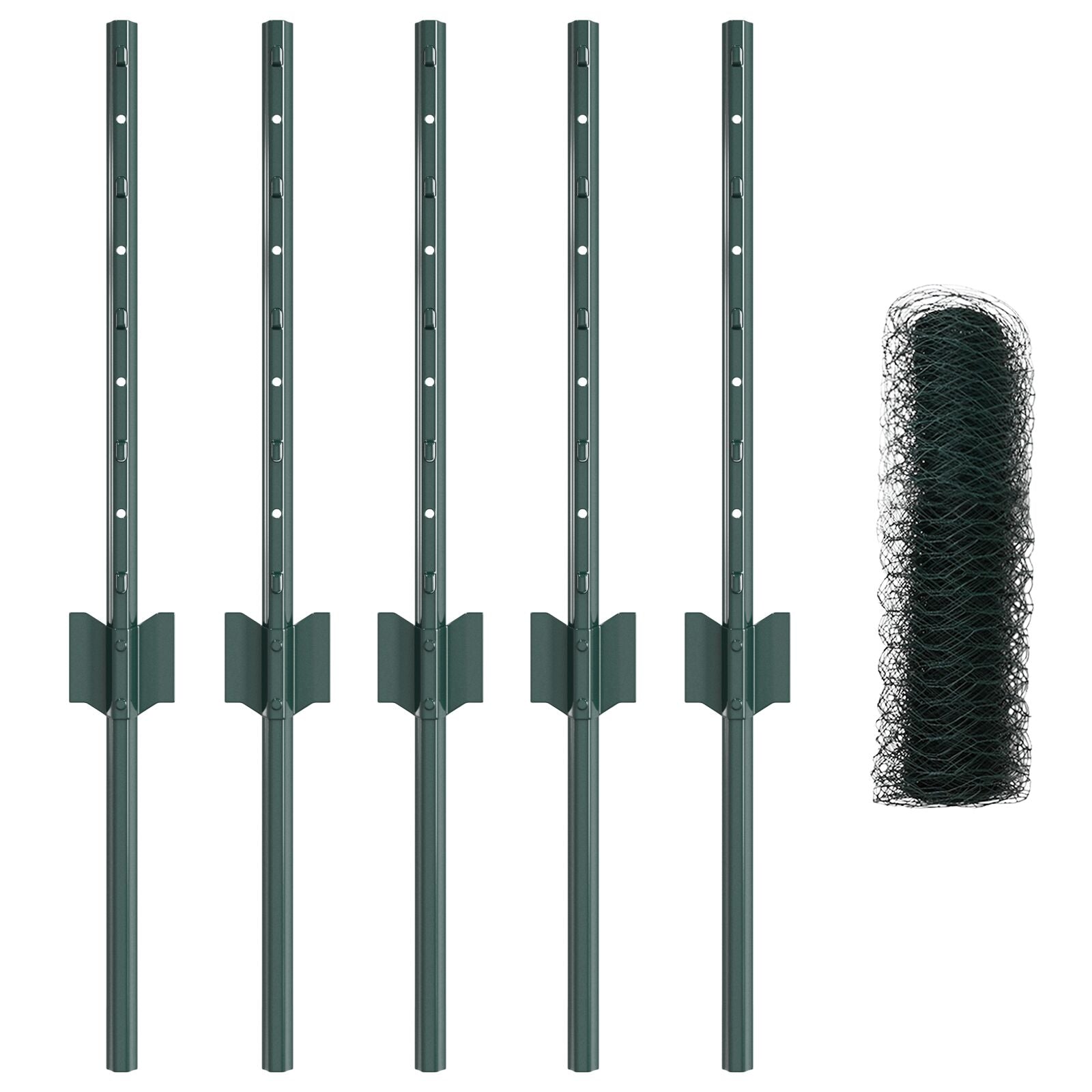 Hekpalen 5 St U-Channel Groen 40 Cm Staal,  Hexagon Hek Groen 0,4X10 M Staal