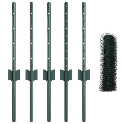 Hekpalen 5 St U-Channel Groen 40 Cm Staal,  Hexagon Hek Groen 0,4X10 M Staal