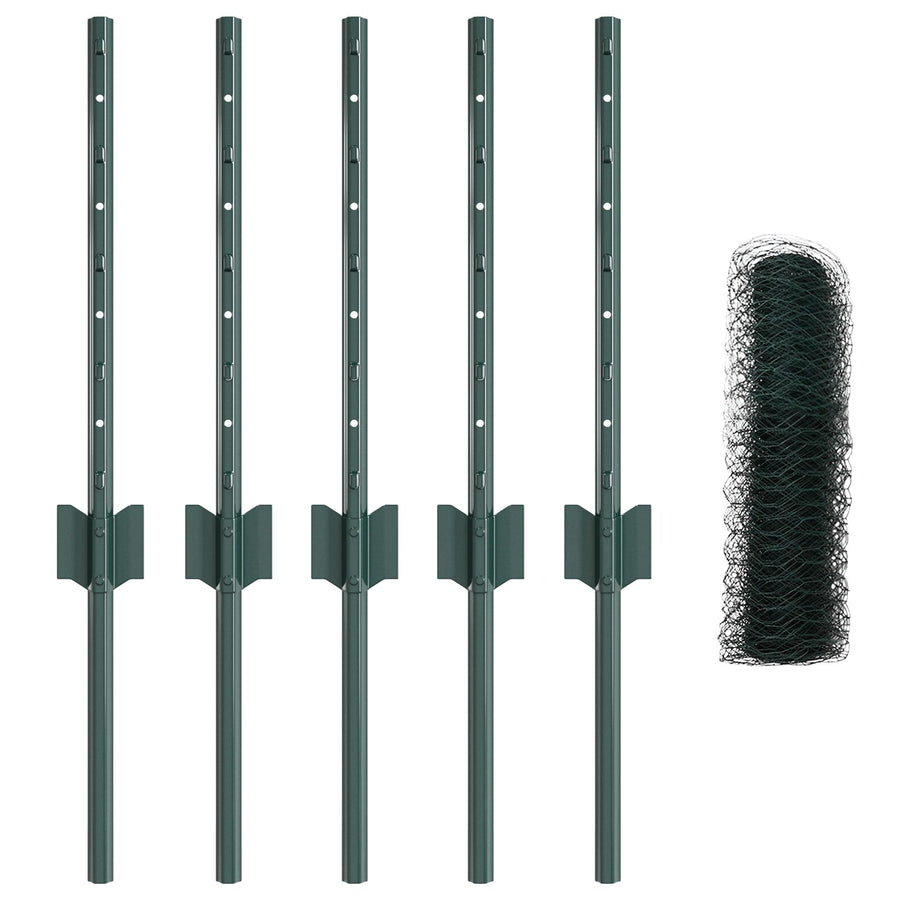 Hekpalen 5 St U-Channel Groen 40 Cm Staal,  Hexagon Hek Groen 0,4X10 M Staal