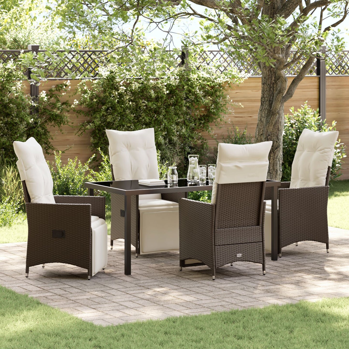 5-Delige Tuindinerset Met Kussens Bruin Poly Rattan