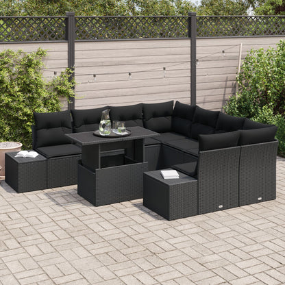 9 Delig Tuinbank Set Met Kussens Zwart Poly Riet