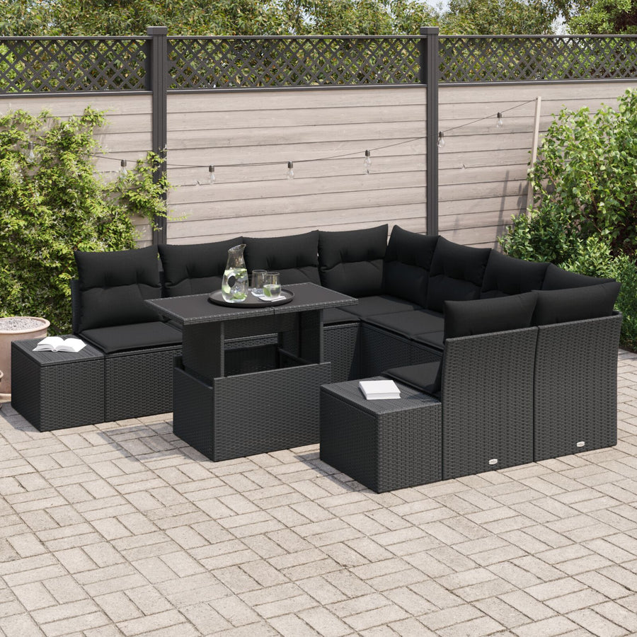 9 Delig Tuinbank Set Met Kussens Zwart Poly Riet