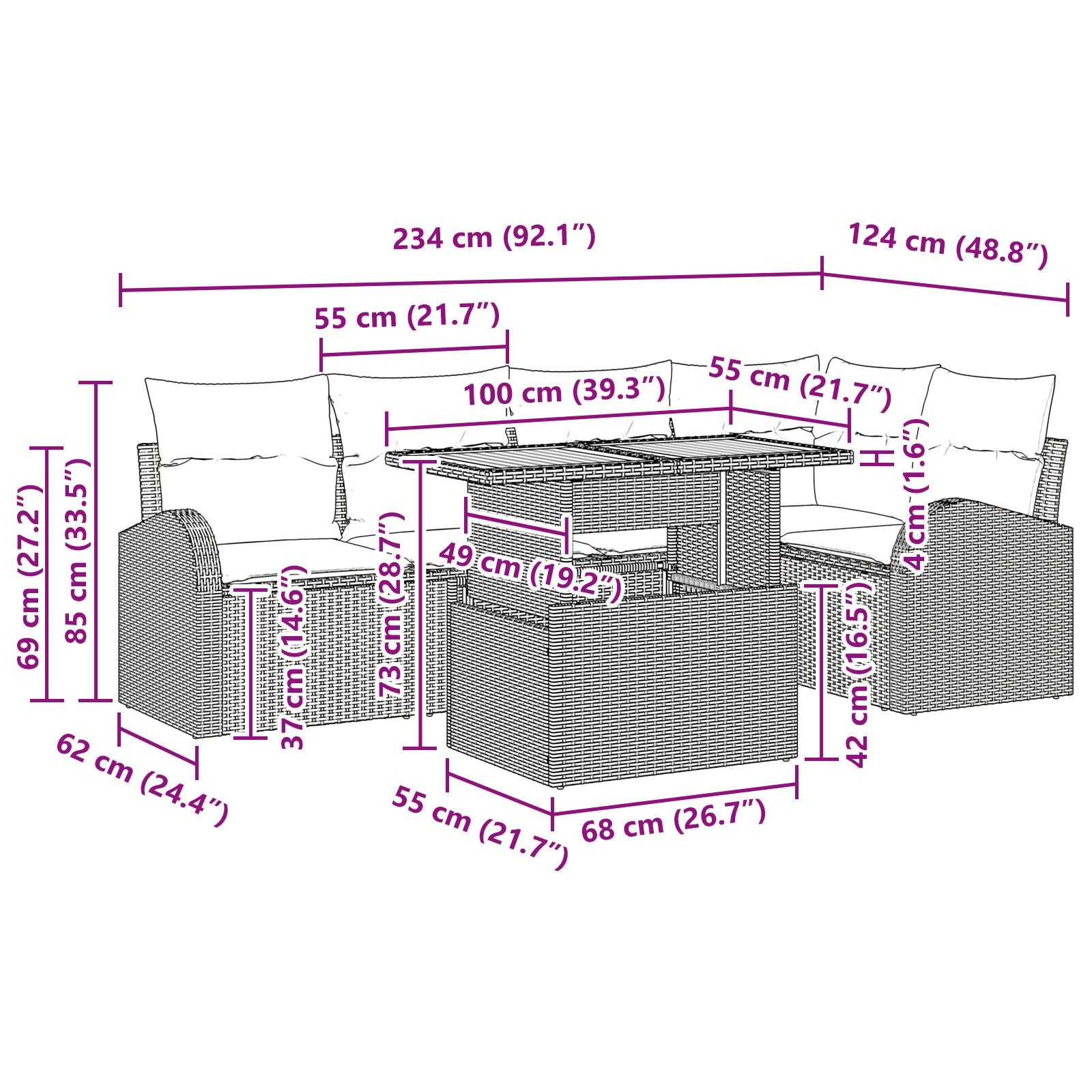 6-Delige Tuin Eetset Met Kussens Zwart Poly Rattan Acacia