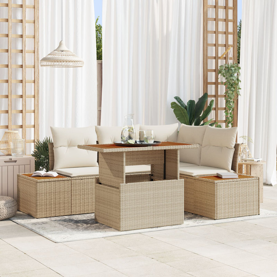 Tuin Sofa Set 5-Delig Beige Rattan Tuin Hoek Sofa Rechthoekig
