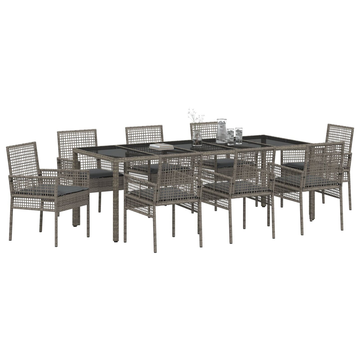 Tuin Eettafelset Van 9 Stuks Met Kussens Grijs Poly Rattan