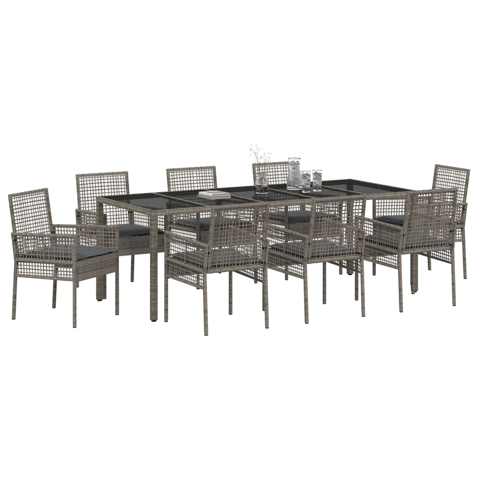 Tuin Eettafelset Van 9 Stuks Met Kussens Grijs Poly Rattan