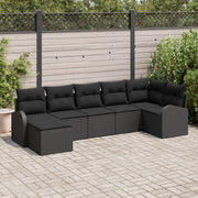 Loungeset 7 personen poly rotan zwart