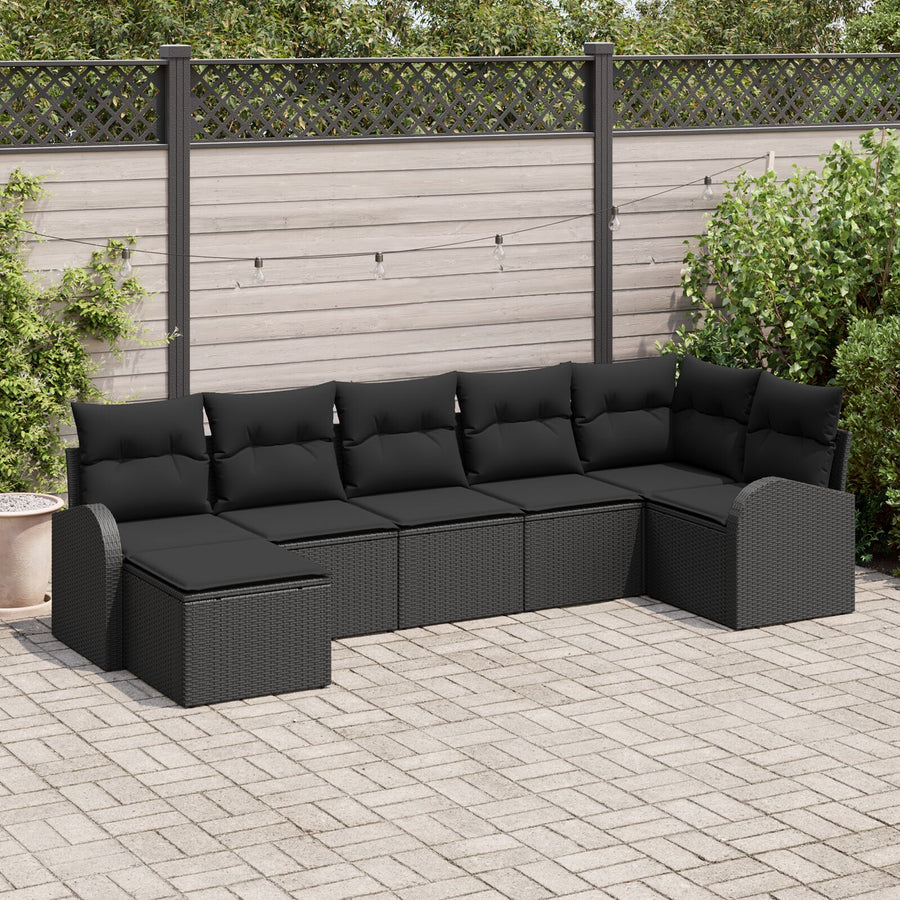 Tuinbank Set Set Van 7 Zwart Poly Rattan Buitensofa Rechthoekig