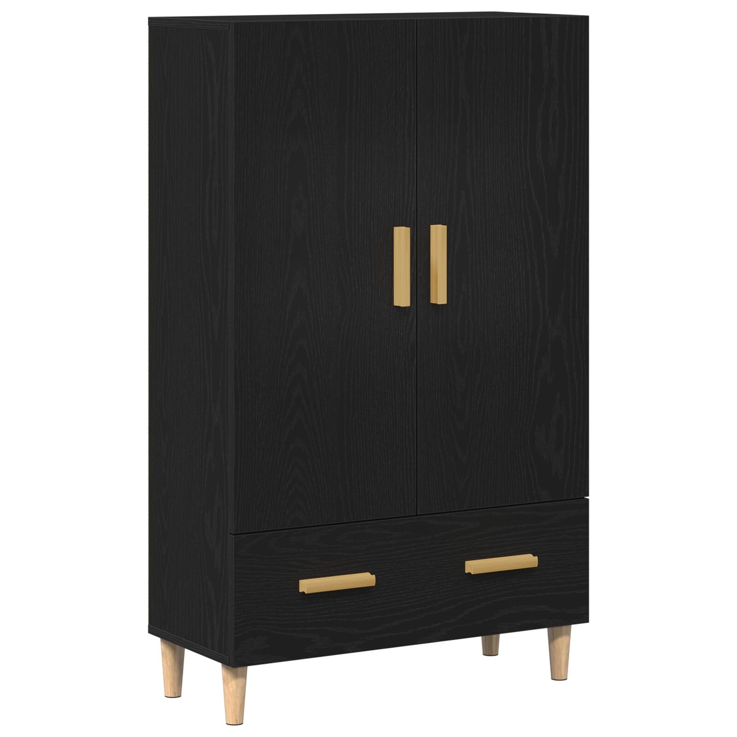 Highboard In Zwart Eiken, 70X31X115 Cm, Gemaakt Van Bewerkt Hout