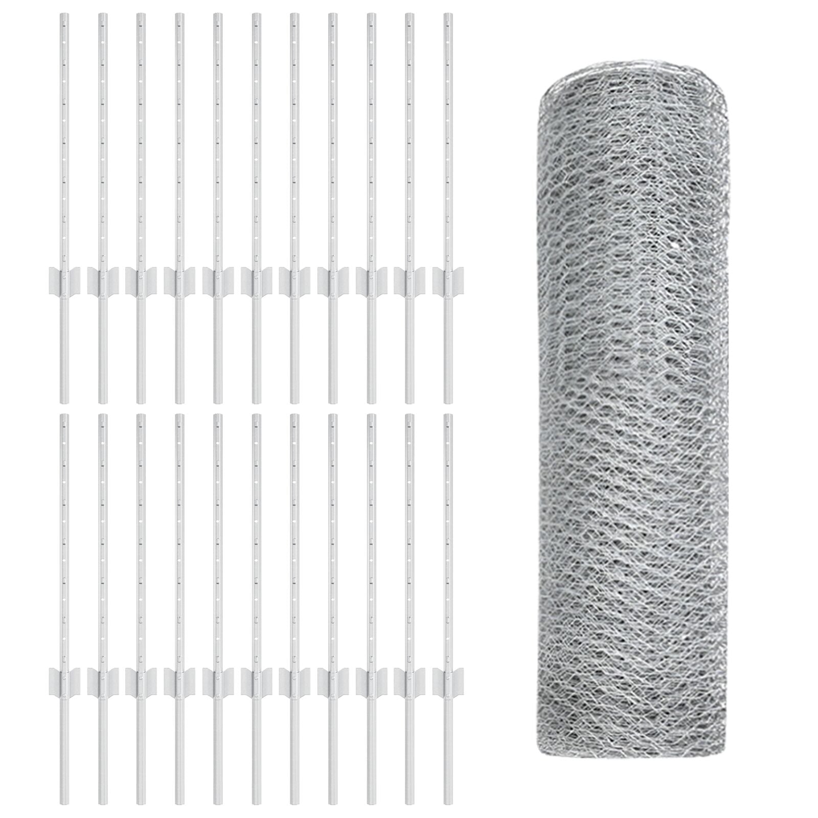 Hekpalen 11 Stuks U-Kanaal 60 Cm Gegalvaniseerd Staal,  Hexagonhek 0,6X50 M Gegalvaniseerd Staal