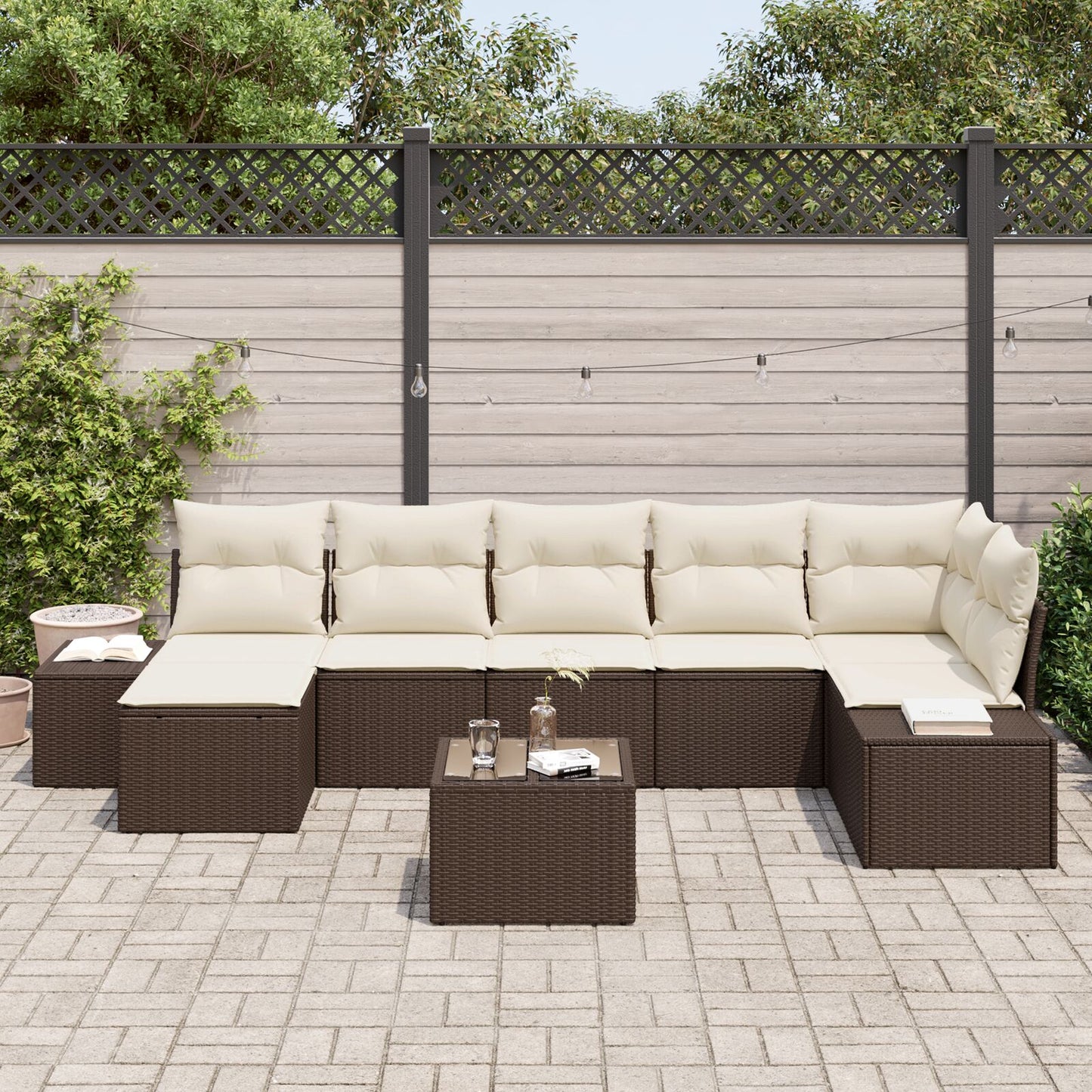 7-Delige Tuinbank Met Kussens Grijze Poly Rattan