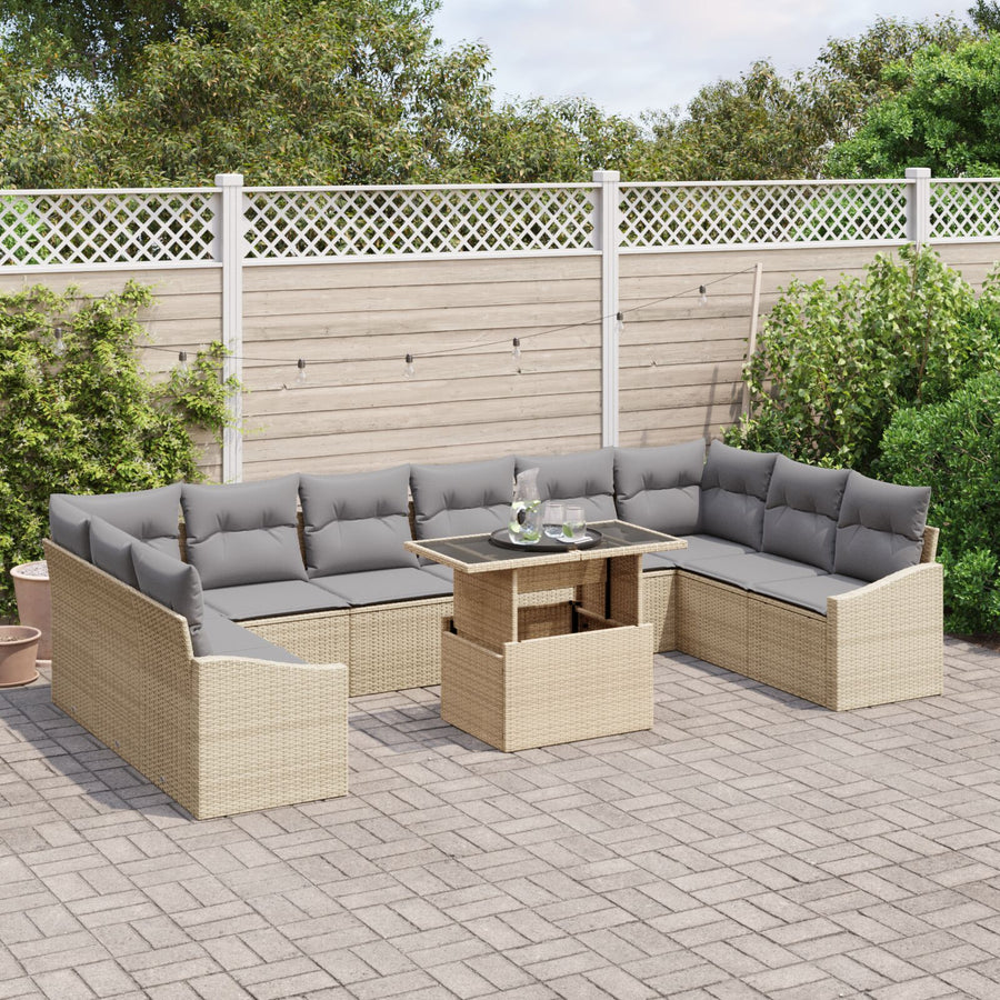 11-Delige Tuin Sofa Set Met Kussens Beige Poly Rattan