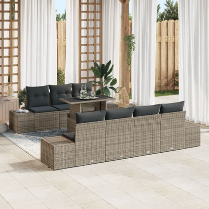 Tuinbankset 8 Stukken Grijs, Donker Wicker Rattan, Polyester
