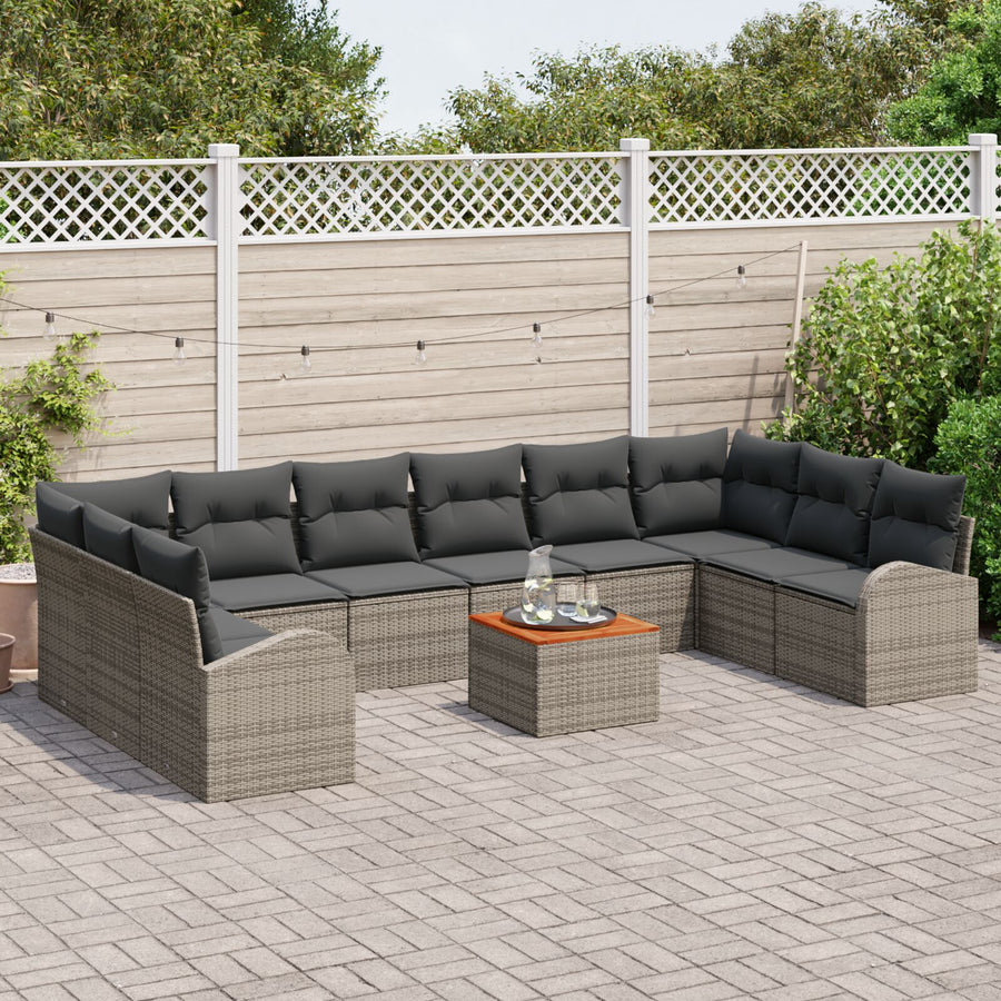 11-Delige Tuin Sofa Set Met Kussens Grijs Poly Riet Acacia