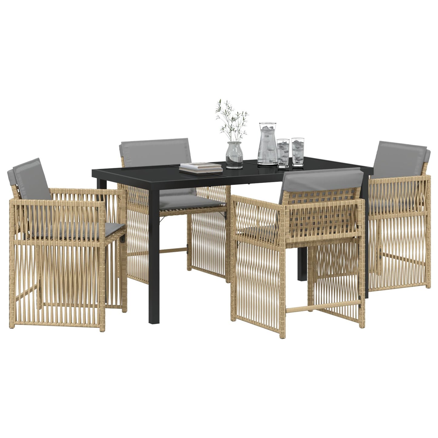 5 Delige Tuin Eetset Met Kussens Beige Poly Rattan