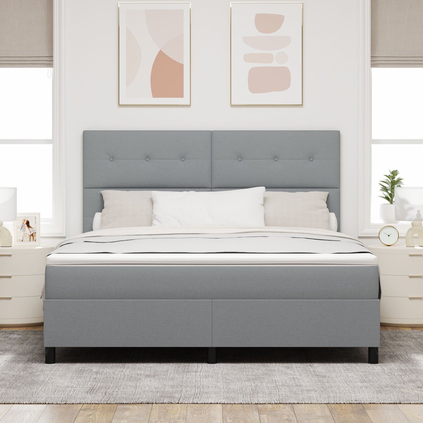 Boxspringbed Met Matras Lichte Grijs Super King Stof Lichtgrijs 180 x 200 cm Knop-geknopt