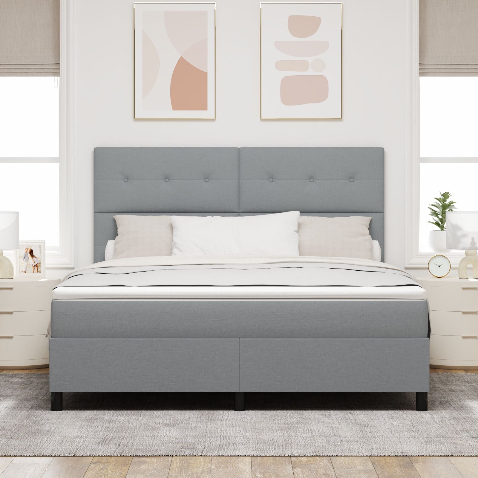 Boxspringbed Met Matras Lichte Grijs Super King Stof Lichtgrijs 180 x 200 cm Knop-geknopt