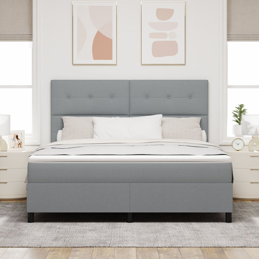 Boxspringbed Met Matras Lichte Grijs Super King Stof Lichtgrijs 180 x 200 cm Knop-geknopt