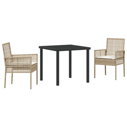 3-Delige Tuin Eetset Met Kussens Beige Poly Rattan