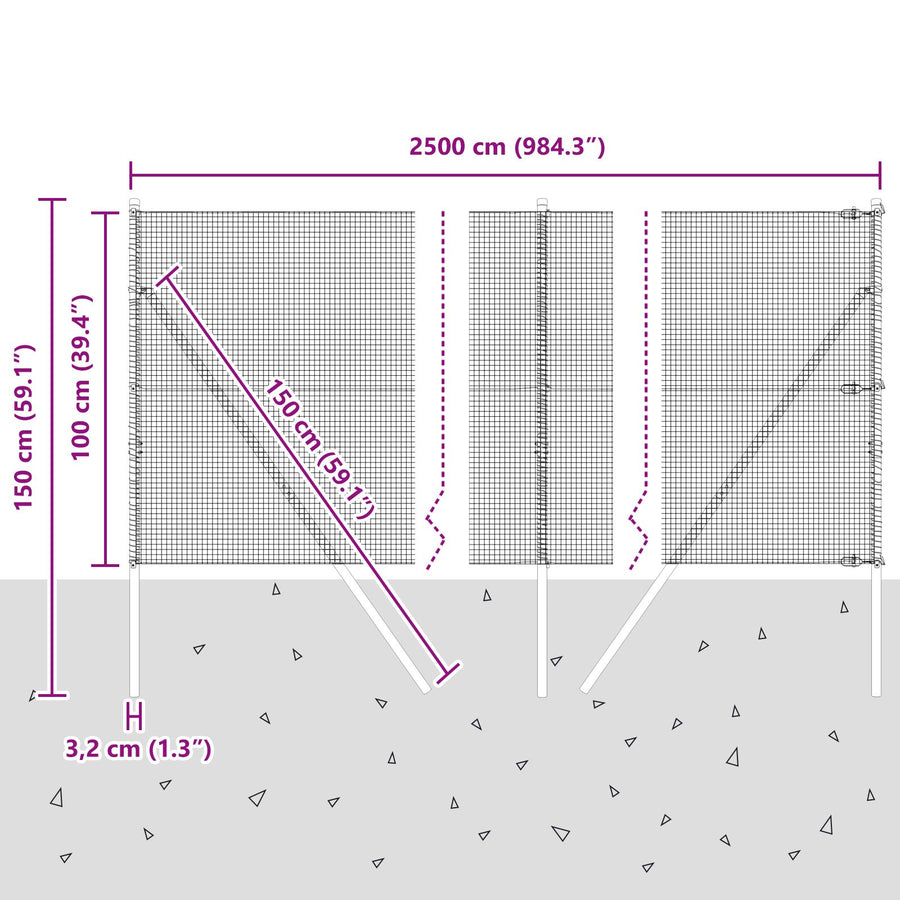 Gelaste Draadhek Met 13 Palen 1X25 M Verzinkt Staal Gegalvaniseerd Staal