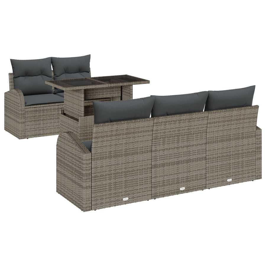 6-Delige Tuin Sofa Set Met Kussens Grijs Poly Rattan
