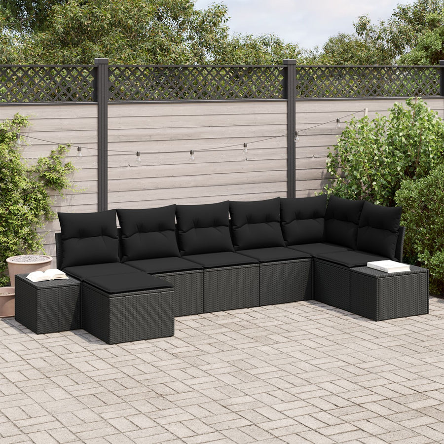 Tuin Sofa Set Set Van 7 Zwart Poly Rattan, Polyester Kussens