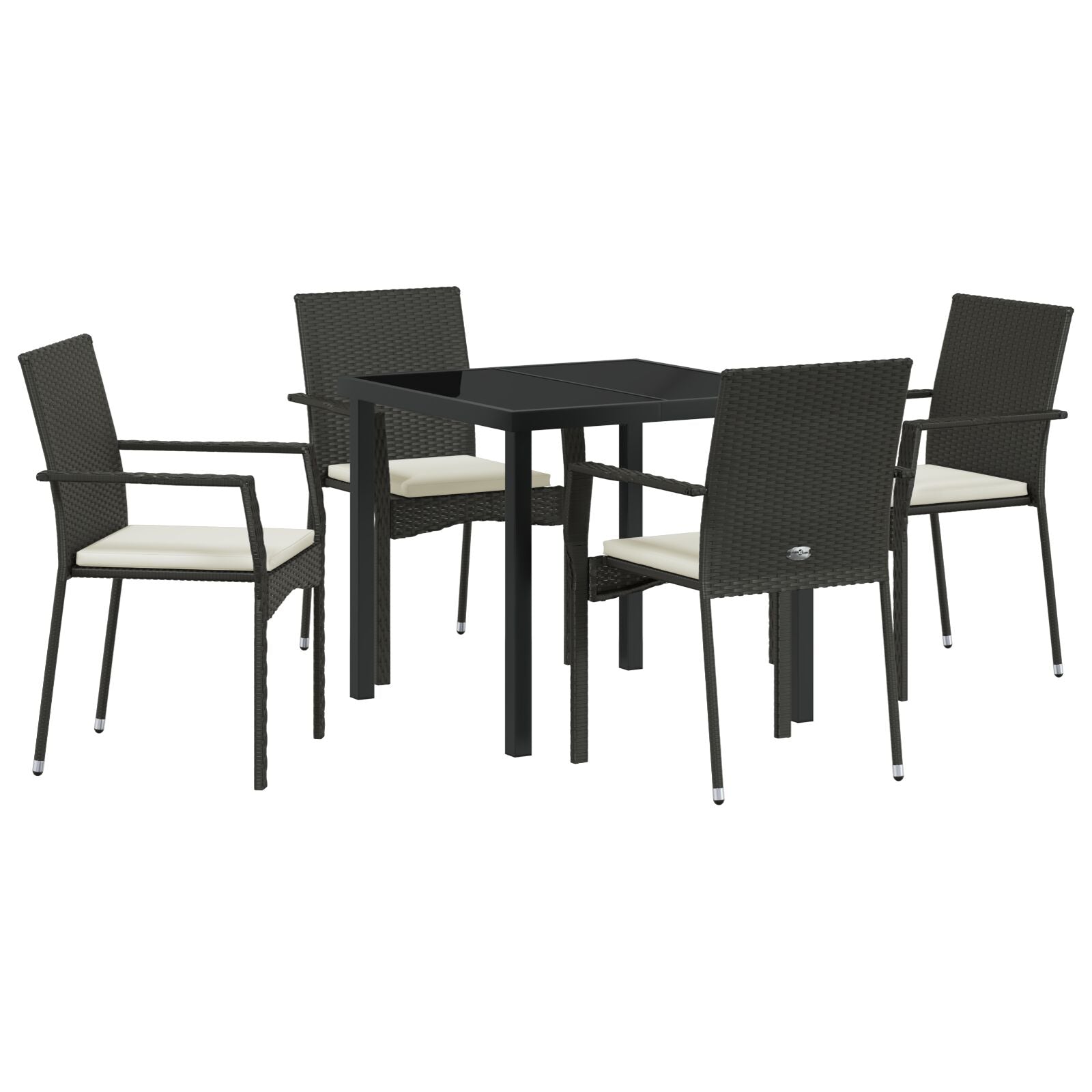 5-Delig Tuin Eetset Met Kussens Zwart Poly Rattan