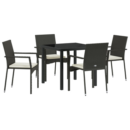 5-Delig Tuin Eetset Met Kussens Zwart Poly Rattan