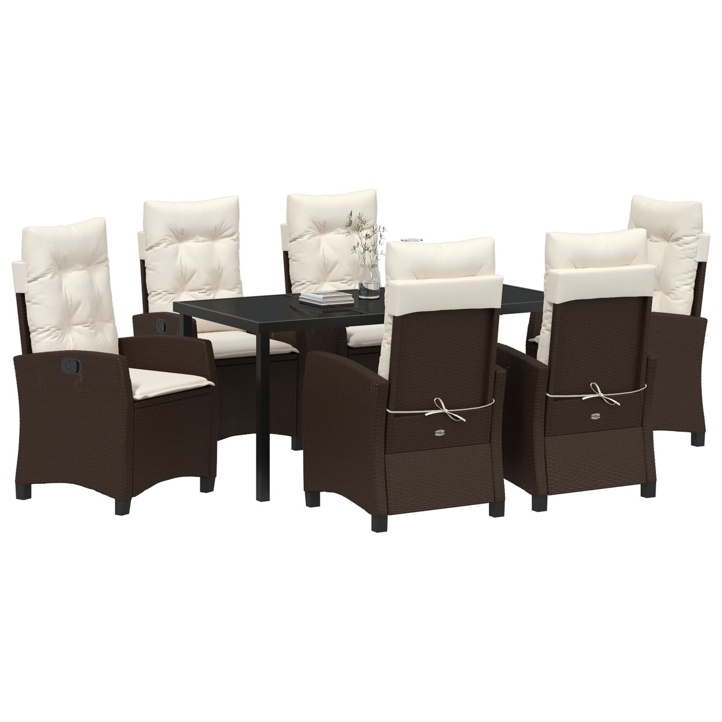 7-Persoons Tuinset Met Kussens Bruin Poly Rattan
