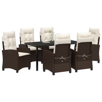 7-Persoons Tuinset Met Kussens Bruin Poly Rattan
