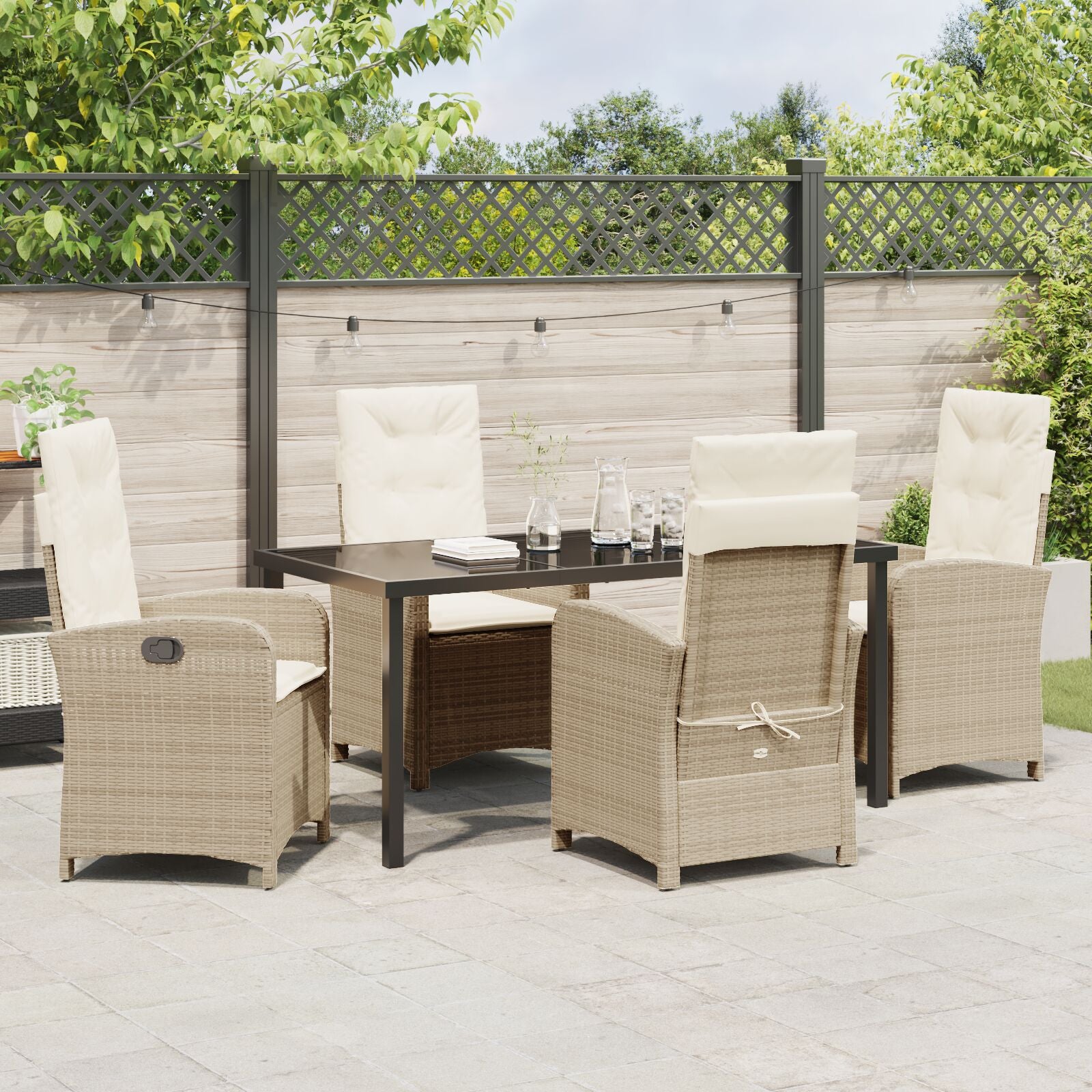 5-Delige Tuinset Met Kussens In Beige Poly Rattan
