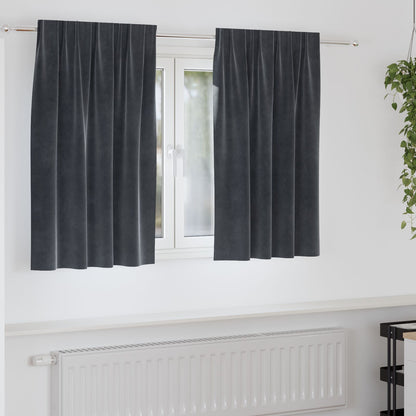 Zwarte Uitvouwgordijnen Met Toplint 2 Stuks Velvet Donkergrijs 140 x 140 cm met ingenaaide tape