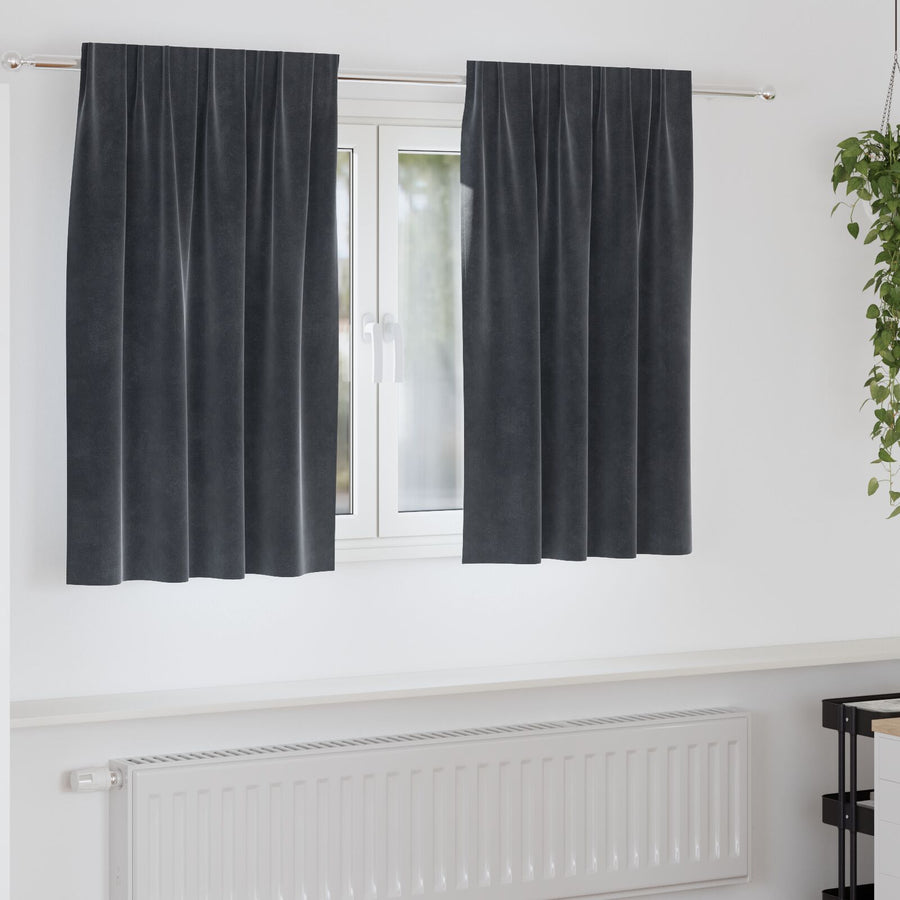 Zwarte Uitvouwgordijnen Met Toplint 2 Stuks Velvet Donkergrijs 140 x 140 cm met ingenaaide tape