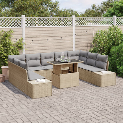 Tuinbankset Set Van 10 Beige Riet Tuinbankset Rechthoekig