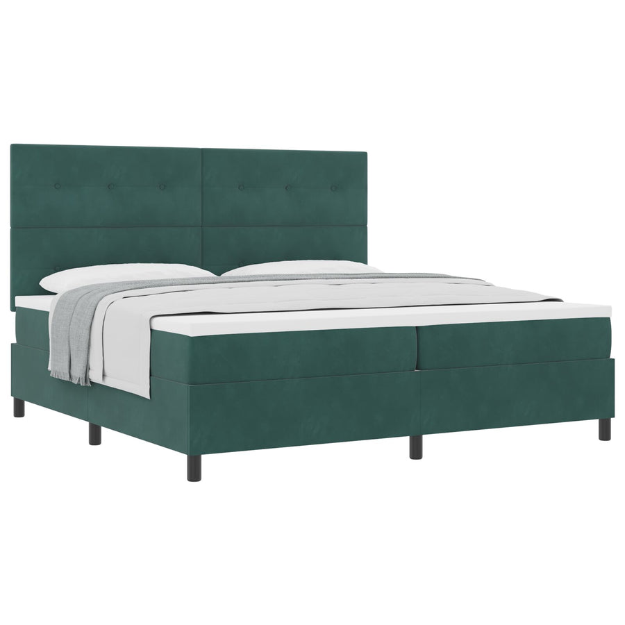 Boxspring Bed Met Matras Donkergroen 200X200 Cm Fluweel Blauw