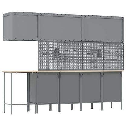 12-Delige Werkcabinet En Pegboard Set In Het Van Mdf En Metaal 4x (2x84/2x85 cm) Rood Tafel + 7x kast + 4x pegboard